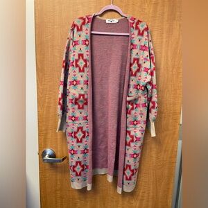 Crazy Train Red, Pink, Turquoise and Tan Southwestern Duster